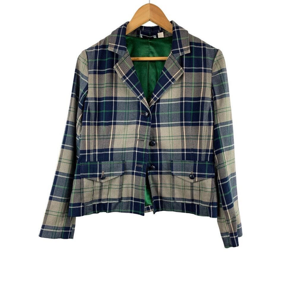 Joan Rivers XS Plaid Blazer Jacket For Women Polyester & Rayon Blend Button Clos